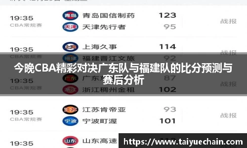 谈球吧今晚CBA精彩对决广东队与福建队的比分预测与赛后分析